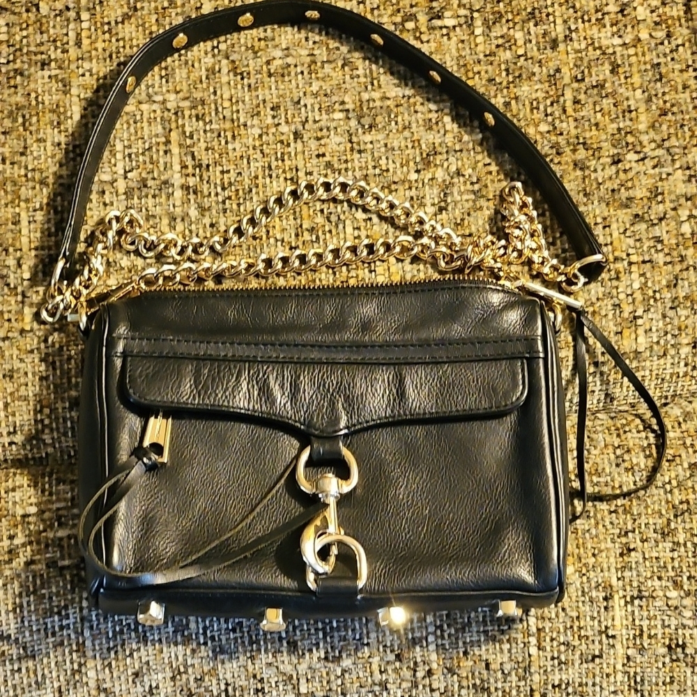 Rebecca Minkoff Black Leather, Chain Strap Crossbody Bag